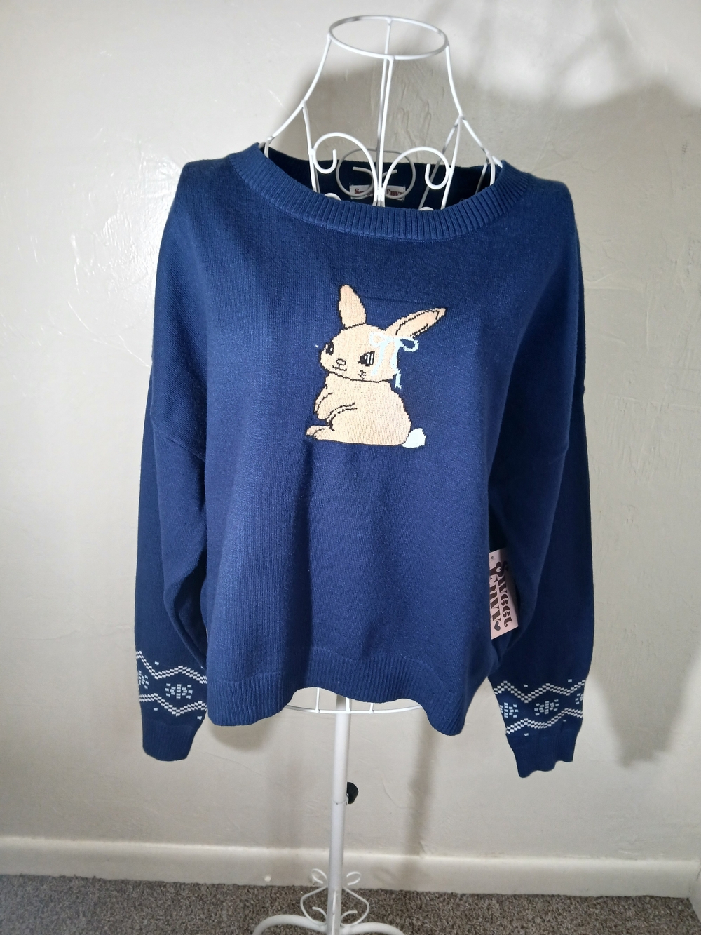 Navy Cropped Bunny Rabbit Sweater, Sz. Junior L NWT
